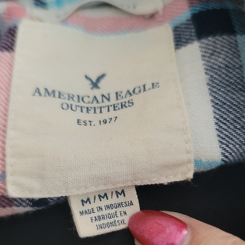 American Eagle Outfitters Blue and Pink Plaid Shirt - Picture 2 of 11